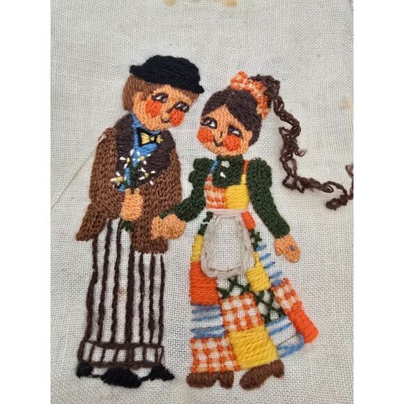 Vintage Embroidered Folk Art Cloth With Couple In Traditional Attire - Picture 1 of 5